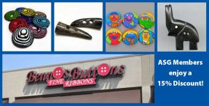ASG members receive a 15% discount at Benno's Buttons