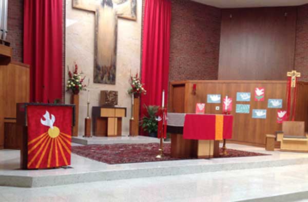 Red banner on lectern