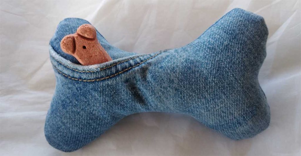 Denim dog bone toy