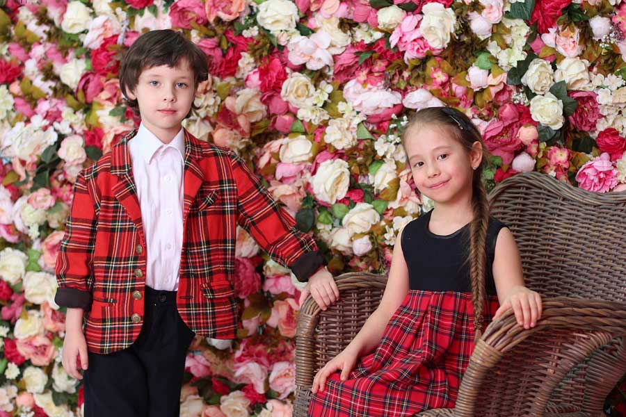 Plaid jacket and dress on children