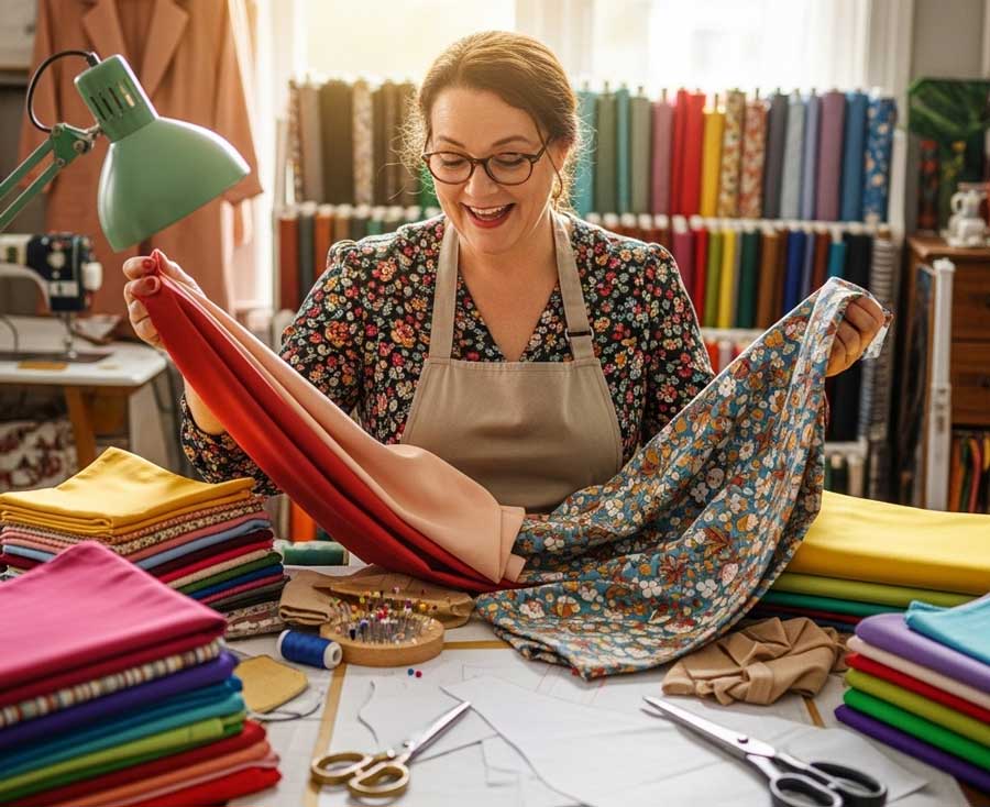 Woman excited with fabric