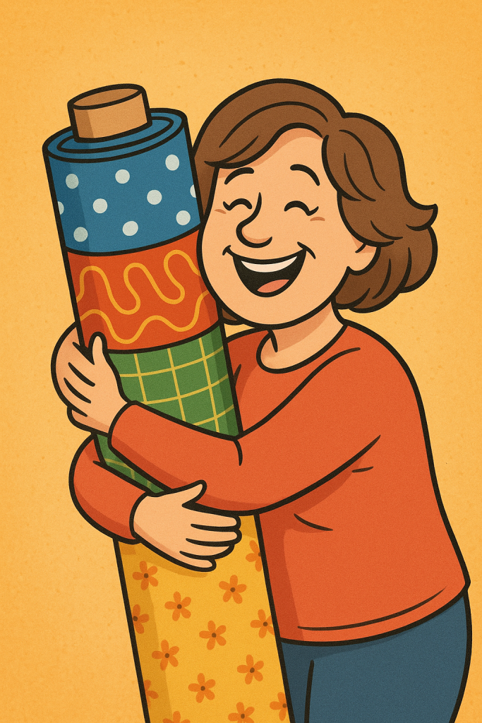 Woman hugging fabric