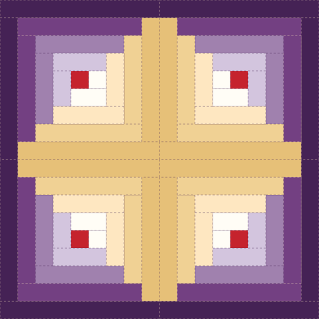 Log cabin light and dark diagonal squares.