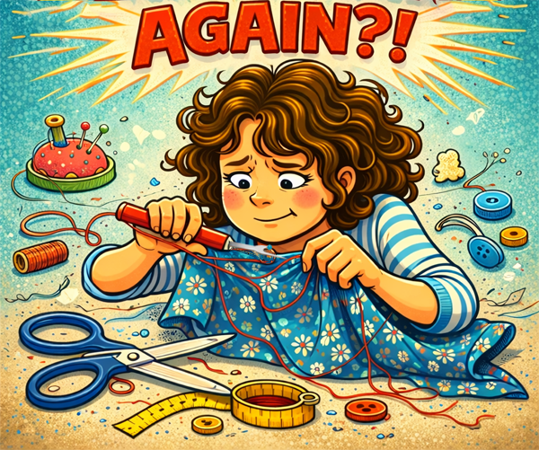 Woman ripping a seam
