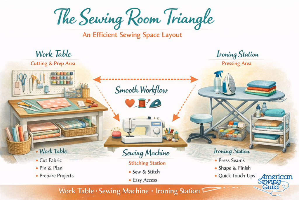 Sewing room triangle layout