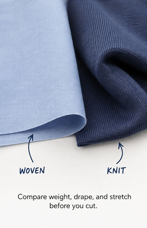 Knit and woven fabric side by side